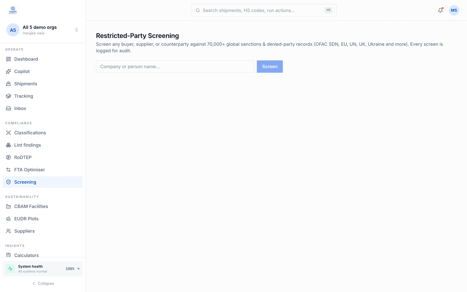 Restricted-party sanctions screening